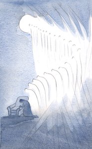 Meu anjo da guarda, e muitos outros, curvaram-se em oração reverente às palavras: "Glória ao Pai", 2001 (w - c no papel) de Elizabeth Wang