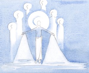 Um dia, eu vi o Sangue Precioso de Jesus, derramado por nós há muito tempo no Calvário e agora aqui, como nossa bebida espiritual, 2000 (w - c no papel) de Elizabeth Wang