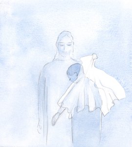 Um dia, dentro da minha Alma, Ele estendeu um véu de casamento, 2000 (w - c no papel) de Elizabeth Wang