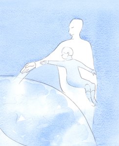 Aquele que ora em nome de Cristo é como uma criança que é abraçada por seu Pai celestial, que permite que ela mova Seu braço - para ajudar e curar os outros, 2002 (w - c no papel) de Elizabeth Wang