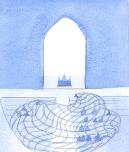 Aquele que une a sua oração com a oração de Cristo no altar atrai (como numa rede) todos no seu coração, para Deus, 2002 (w - c no papel) de Elizabeth Wang