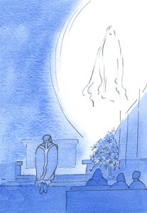 Nossa Senhora apareceu em uma Luz Radiante, perto de nós, deliciando-se com a nossa devoção enquanto todos rezávamos o rosário, em maio de 2003 (w - c no papel) de Elizabeth Wang