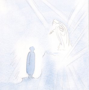 Nossa Senhora está muito acima de nós em graça e santidade, mas não devemos ter medo de nos aproximar dela., 2001 (w - c no papel) de Elizabeth Wang