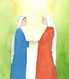 Nossa Senhora e Santa Isabel praticavam-na; mas a virtude da obediência não é muito valorizada atualmente, 2005 (aguarela sobre papel) de Elizabeth Wang