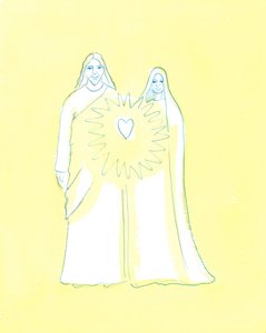Nossa Senhora compartilhou a angústia de Cristo como ninguém mais na terra, 2003 (w - c no papel) de Elizabeth Wang