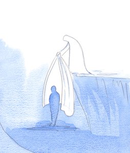 O manto de Nossa Senhora cai como uma tenda ao redor de uma alma frágil, para protegê-la de danos e para fornecer um &39;ponto de encontro&39; com Deus, 2002 (w - c no papel) de Elizabeth Wang