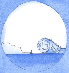 Pessoas que permitem que a vida litúrgica os leve consigo têm uma visão clara e viajam em grande velocidade para a costa do Céu, 2003 (w - c no papel) de Elizabeth Wang
