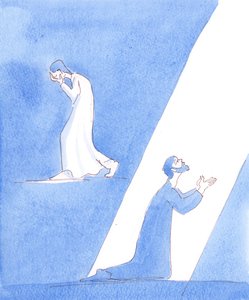 As pessoas que se arrependem dos seus pecados mostram a sua contrição de diferentes formas, 2005 (aguarela sobre papel) de Elizabeth Wang