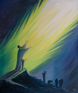 A oração com Cristo é gloriosa e eficaz, mas sem Ele é como clamar às trevas, 2001 (óleo a bordo) de Elizabeth Wang