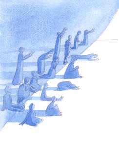 Ricos e pobres, doentes e bem, podem receber a fé, 2004 (aguarela sobre papel) de Elizabeth Wang
