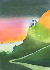 Alguém que foi elevado em oração e pedido pelo Senhor para guiar os outros é como um alpinista em uma montanha, 2003 (w - c no papel) de Elizabeth Wang