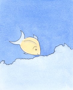 Quem busca avidamente novas devoções é como um peixe que busca comida, dia após dia, na Barreira de Corais, 2003 (w - c no papel) de Elizabeth Wang