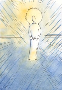 Santa Ana concebeu em seu ventre a Imaculada, como uma hóstia; a Virgem Maria, que se tornaria a Mãe de Deus, 2000 (w - c no papel) de Elizabeth Wang