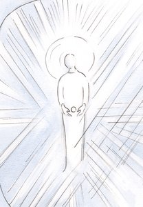 Santa Ana concebeu em seu ventre a Imaculada, como uma hóstia; a Virgem Maria, que se tornaria a Mãe de Deus, 2000 (w - c no papel) de Elizabeth Wang