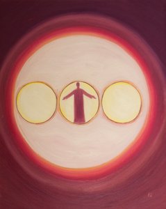 A Santíssima Trindade pode ser vista como uma Luz Tripla com Cristo, o Deus-homem no centro, 2003 (óleo a bordo) de Elizabeth Wang