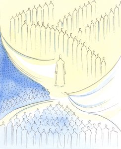 O Cristo que encontramos na Sagrada Comunhão é como se estivesse na &39;porta&39; de três áreas, 2003 (w - c no papel) de Elizabeth Wang