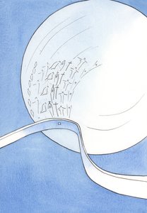 A Consagração na Missa é a &39;intersecção&39; entre a vida humana e a Vida Divina, como quando uma fita toca uma esfera, 2002 (w - c no papel) de Elizabeth Wang