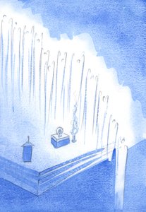 Os Santos Anjos formaram uma guarda de honra das alturas da igreja - em silenciosa adoração a Cristo, na Exposição, 2002 (w - c no papel) de Elizabeth Wang