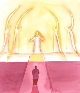 Os Santos Anjos na igreja me disseram: "Faça como nós fazemos", 2000 (w - c no papel) de Elizabeth Wang