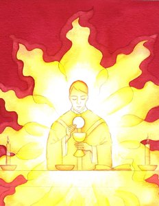 A Presença de Jesus na Eucaristia é como um fogo ardente de glória, 2001 (w - c no papel) de Elizabeth Wang