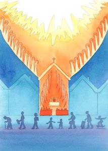 Os Santos e Anjos estão encantados com a honra que lhes prestamos, bem como com o nosso amor a Deus, 2003 (w - c no papel) de Elizabeth Wang