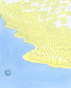 Os santos estão reunidos no céu como se estivessem em uma ilha muito acima de nosso mundo pecaminoso, 2003 (w - c no papel) de Elizabeth Wang