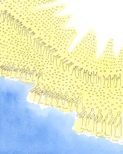 Os santos no céu estão bem posicionados para poderem se voltar para Deus e orar por nós que ainda lutamos pela santidade, 2004 (w - c no papel) de Elizabeth Wang