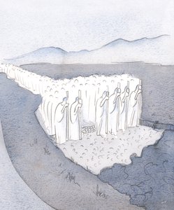 A tradição é um caminho firme; tinha sido feito em terreno acidentado pelo exército de crentes, unidos na marcação e construção., 2001 (w - c no papel) de Elizabeth Wang