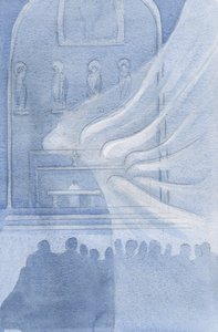 Os anjos adoram Cristo na Sagrada Eucaristia, 2001 (w - c no papel) de Elizabeth Wang