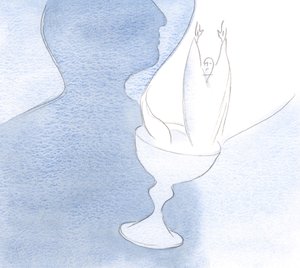 O coração é como um cálice, quando é oferecido ao Pai contendo Cristo, a Imaculada Vítima e Sacrifício., 2001 (w - c no papel) de Elizabeth Wang