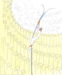 A vida de Deus é tão incrível e gloriosa que até mesmo os santos no céu, que olham para Deus maravilhados, não entendem completamente a Santíssima Trindade, 2004 (w - c no papel) de Elizabeth Wang
