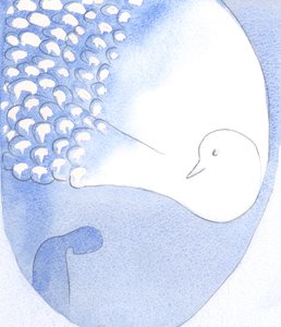 O Espírito Santo - visto como um belo pássaro com deslumbrantes penas brancas - está presente e agindo em nós, 2001 (w - c no papel) de Elizabeth Wang