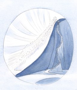 Aquele que crucifica os seus próprios desejos, pelo bem do reino, segue verdadeiramente o &39;caminho estreito&39; que conduz ao Céu., 2001 (w - c no papel) de Elizabeth Wang