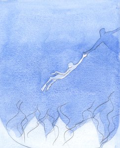 Aquele que amorosamente "estende a mão", em oração pelos moribundos, pode resgatar alguém até da beira do Inferno, 2001 (w - c no papel) de Elizabeth Wang