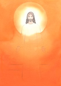 A pureza de Cristo provém da pureza de Sua Mãe Imaculada; Ele é o verdadeiro Deus e o homem perfeito, 2002 (w - c no papel) de Elizabeth Wang