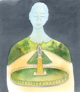 O Domaine sagrado de Lourdes pode servir de imagem da alma de cada indivíduo, 2005 (aguarela sobre papel) de Elizabeth Wang