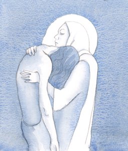 A triste Virgem Maria segura seu Filho Jesus depois de sua morte, com o coração traspassado pela dor, mas cheio de fé, 2000 (w - c no papel)