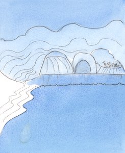 A alma cheia da graça de Deus foi representada por uma praia de declive suave, banhada pelo mar quente, 2004 (w - c no papel) de Elizabeth Wang