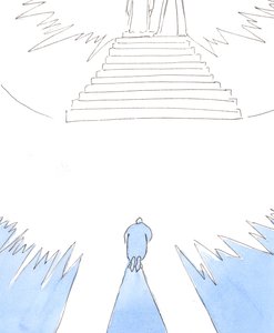 A alma que está pronta para entrar no Céu, depois do Purgatório e não logo após a morte, se ajoelha em reverência diante da Divindade e espera que Cristo e Nossa Senhora a conduzam ao coração do Pai., 2004 (w - co de Elizabeth Wang