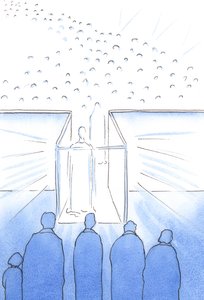 O tabernáculo é como um corredor para o céu, onde podemos encontrar Cristo e seus santos e nos preparar para o céu no final da vida em 2002 (w - c no papel) de Elizabeth Wang