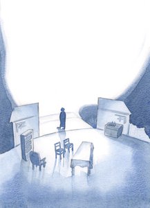 Existe uma abertura para o Céu em meio ao nosso trabalho diário. Neste pequeno &39;palco&39;, a glória de Deus se derrama ao redor do Céu, incessantemente. Entramos, pela fé., 2001 (w - c no papel) de Elizabeth Wang