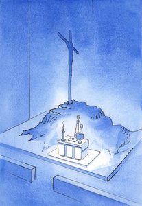 Este é o cálice do meu sangue &39;: o sacrifício do Calvário é reapresentado em cada missa, 2001 (w - c no papel) de Elizabeth Wang