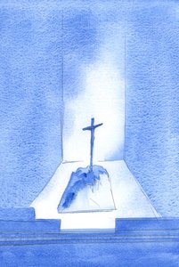 Este é o cerne da fé católica: que Cristo morreu para nos salvar; e que este mesmo Sacrifício salvífico é reapresentado e oferecido aqui na Missa em forma sacramental, 2002 (w - c no papel) de Elizabeth Wang