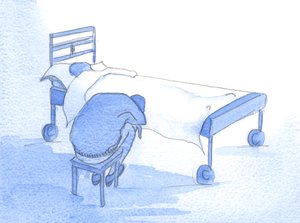 É o que vemos num olhar de ternura: tristeza, amor e pesar pelo outro que passa necessidade, que nos chama ajuda prática e suave consolo, 2002 (w - c no papel) de Elizabeth Wang