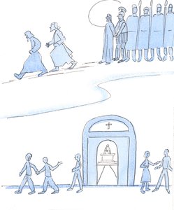 Aqueles amigos de Cristo hoje que não se incomodam em ir à missa agem como aqueles amigos de Cristo, há muito tempo, que fugiram quando Cristo foi preso e crucificado., 2004 (w - c no papel) de Elizabeth Wang