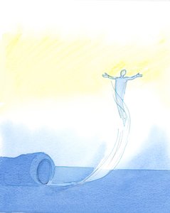 Aqueles que, por amor de Deus, suportaram as trevas espirituais com paciência são finalmente levados a &39;voar&39; em oração muito acima das preocupações cotidianas, 2003 (w - c no papel) de Elizabeth Wang