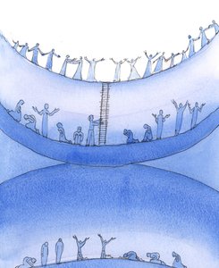 Aqueles que permaneceram fiéis a Deus, mas precisam de purificação, entram no Purgatório, de onde podem &39;ascender&39; ao Céu quando estiverem prontos, 2004 (w - c no papel) de Elizabeth Wang