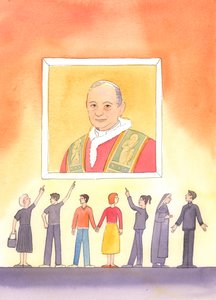 Aqueles que se opõem à autoridade legítima de ensino da Igreja e desenvolvem o hábito de desafio estão, talvez sem perceber, desafiando o próprio Cristo, 2003 (w - c no papel) de Elizabeth Wang