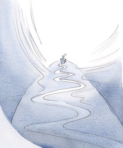 Por meio do sacrifício de Cristo, tocamos o ápice de nossa vida em uma oração diante do céu., 2001 (w - c no papel) de Elizabeth Wang