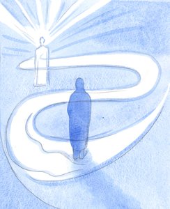 Através do Seu Espírito Santo, conduzindo, dirigindo e acalmando, gentil e poderosamente, Cristo está constantemente trabalhando em nossas vidas, 2001 (w - c no papel) de Elizabeth Wang